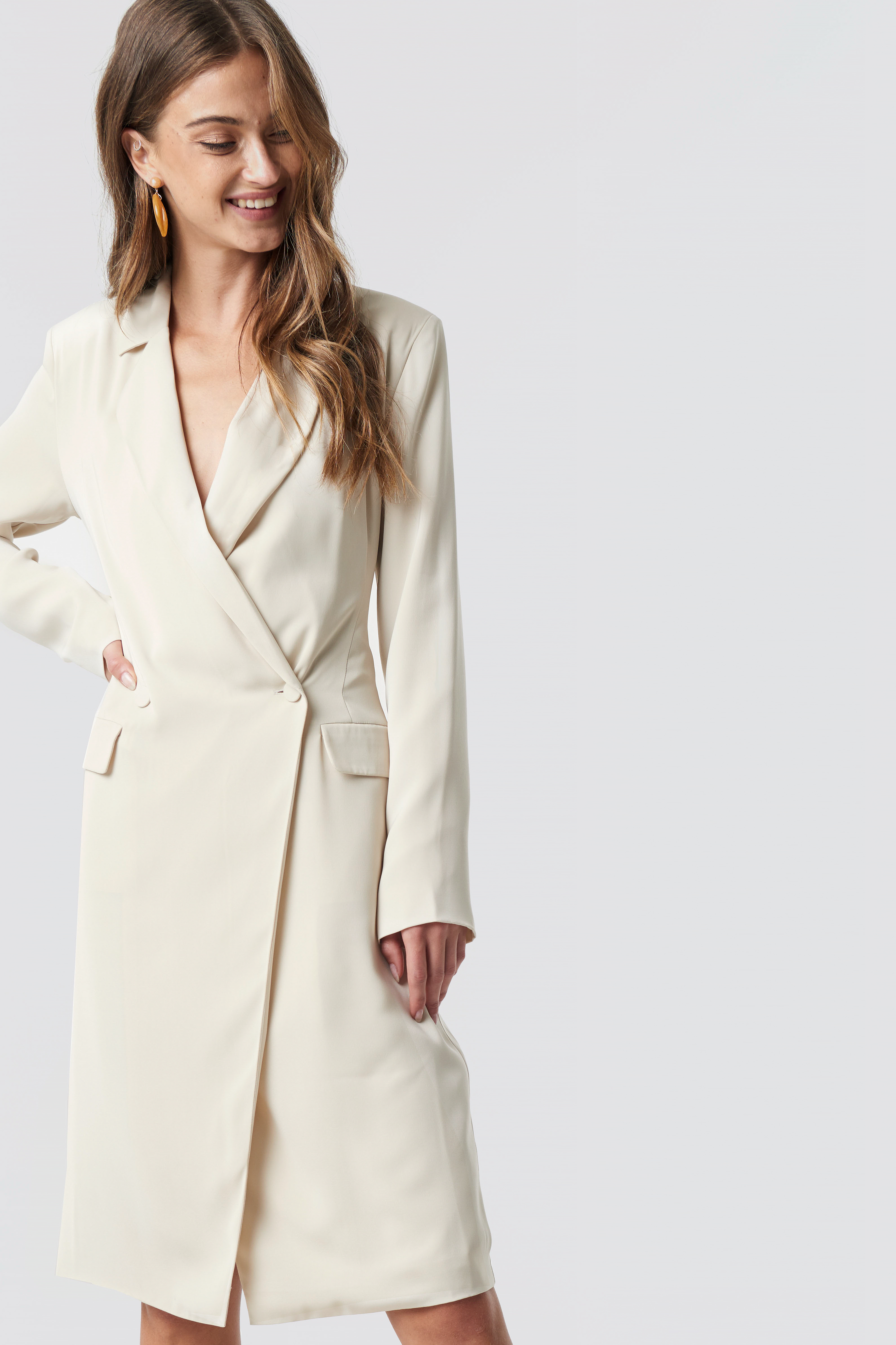 Wrap Over Midi Blazer Dress White | na-kd.com